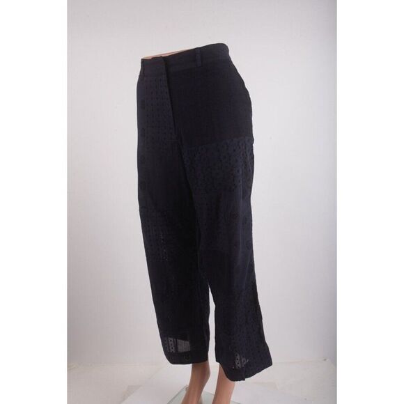 Zara Womans Wide Leg Pants Eyelet Embroidered Size M Navy Blue 6895/246 NWT - Picture 3 of 7